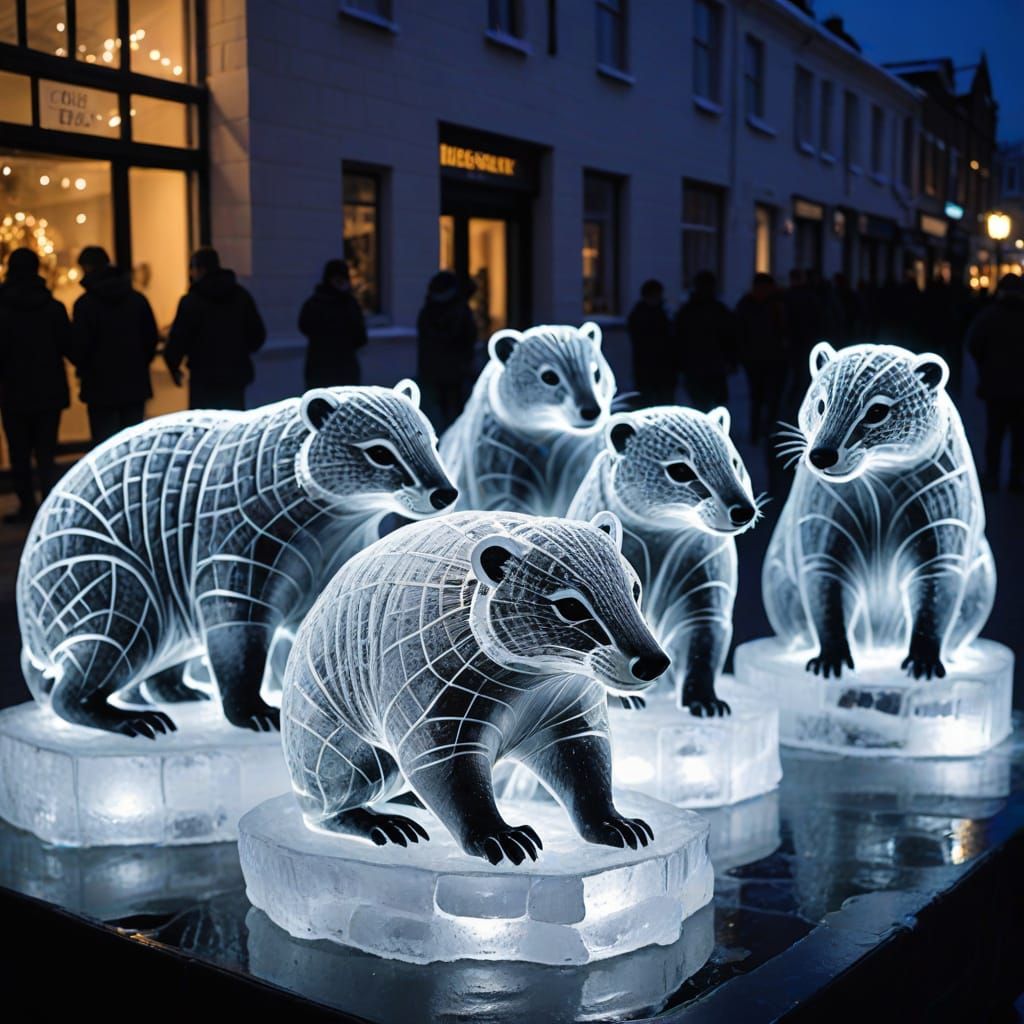 Ice sculpture badgers