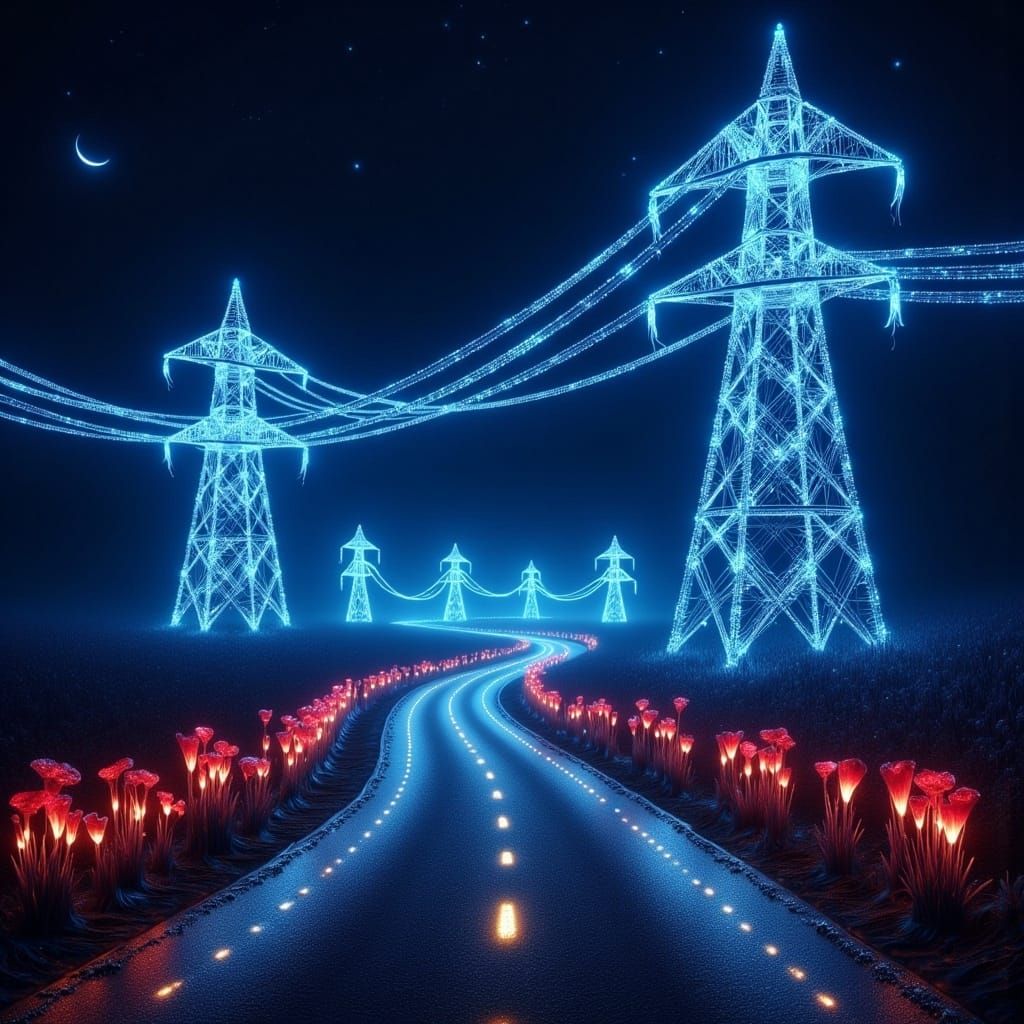 Fiber Optic Power Towers on Sci-Fi Road