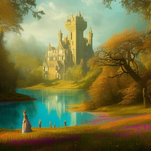 Fairycore Victorian Castle in Spring Sunlight