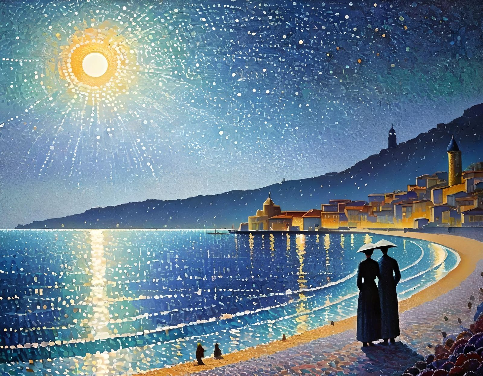 Mediterranean Double Exposure in Pointillism Style