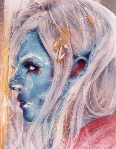 Demoness Asleep in Snowy Bedroom: Dreamlike Photography