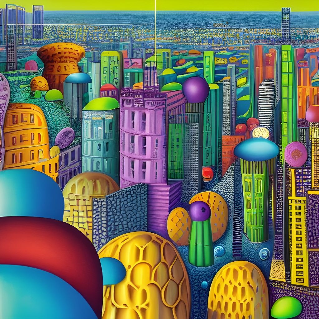 Surreal Mushroom Cityscape in Cubist Style