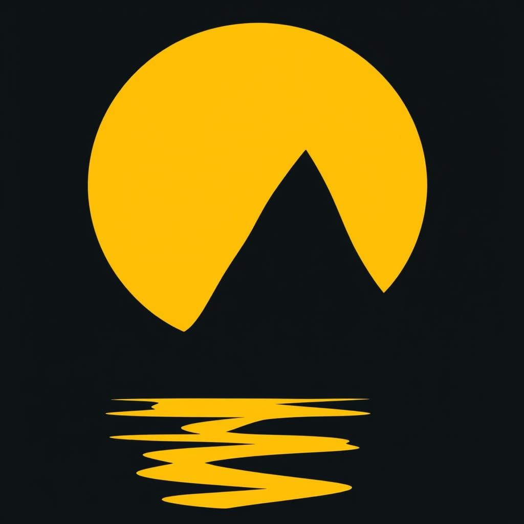 Minimalist Geometric Sunset Abstract Shapes Yellow Black