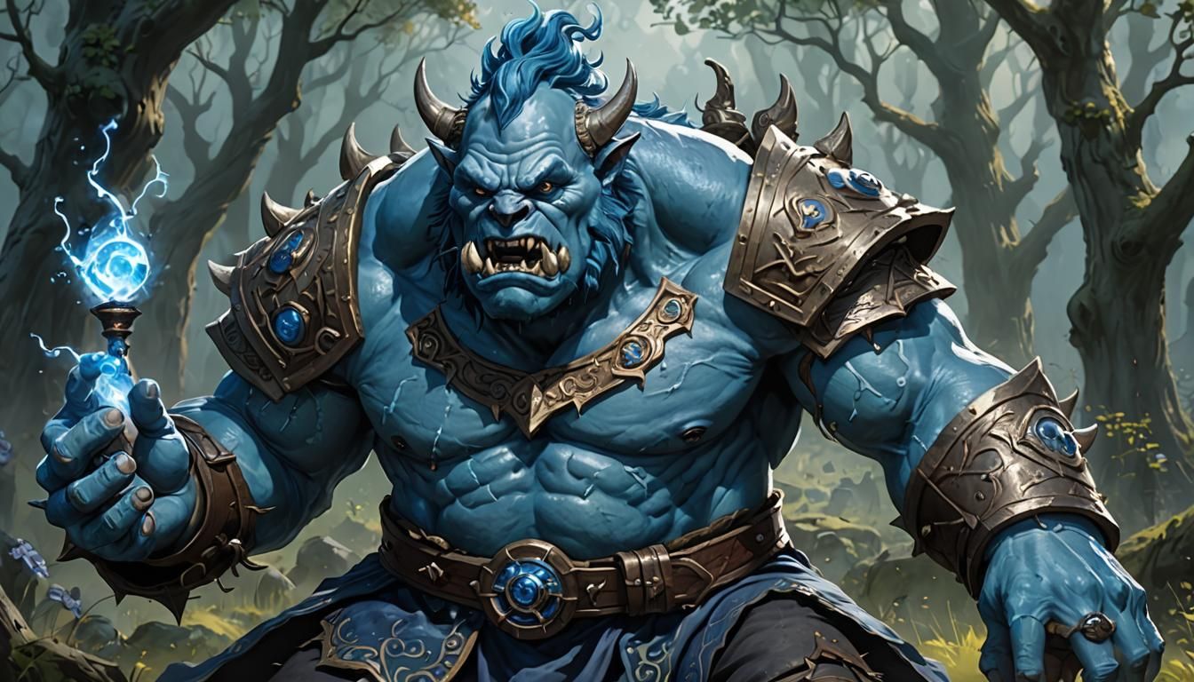 Blue Ogre Casting a Spell