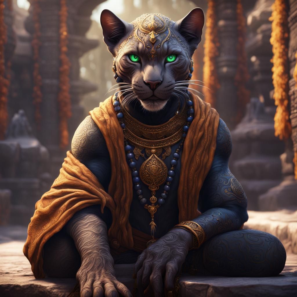 Nonbinary Tabaxi Monk Panther Fantasy Concept Art