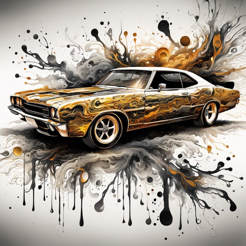 Muscle Car in Surreal Splatters and Drips Style