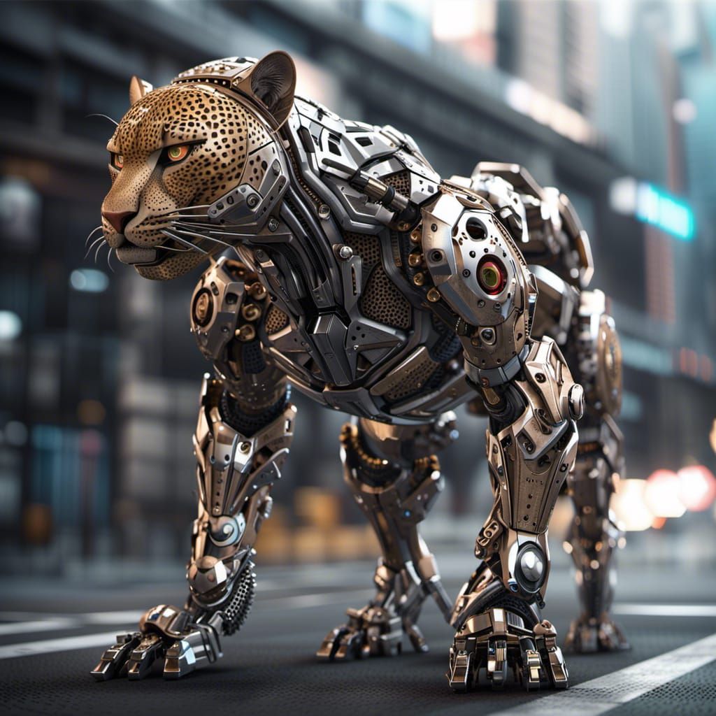 Futuristic Cybernetic Leopard Bodybuilder in Sci-Fi Style
