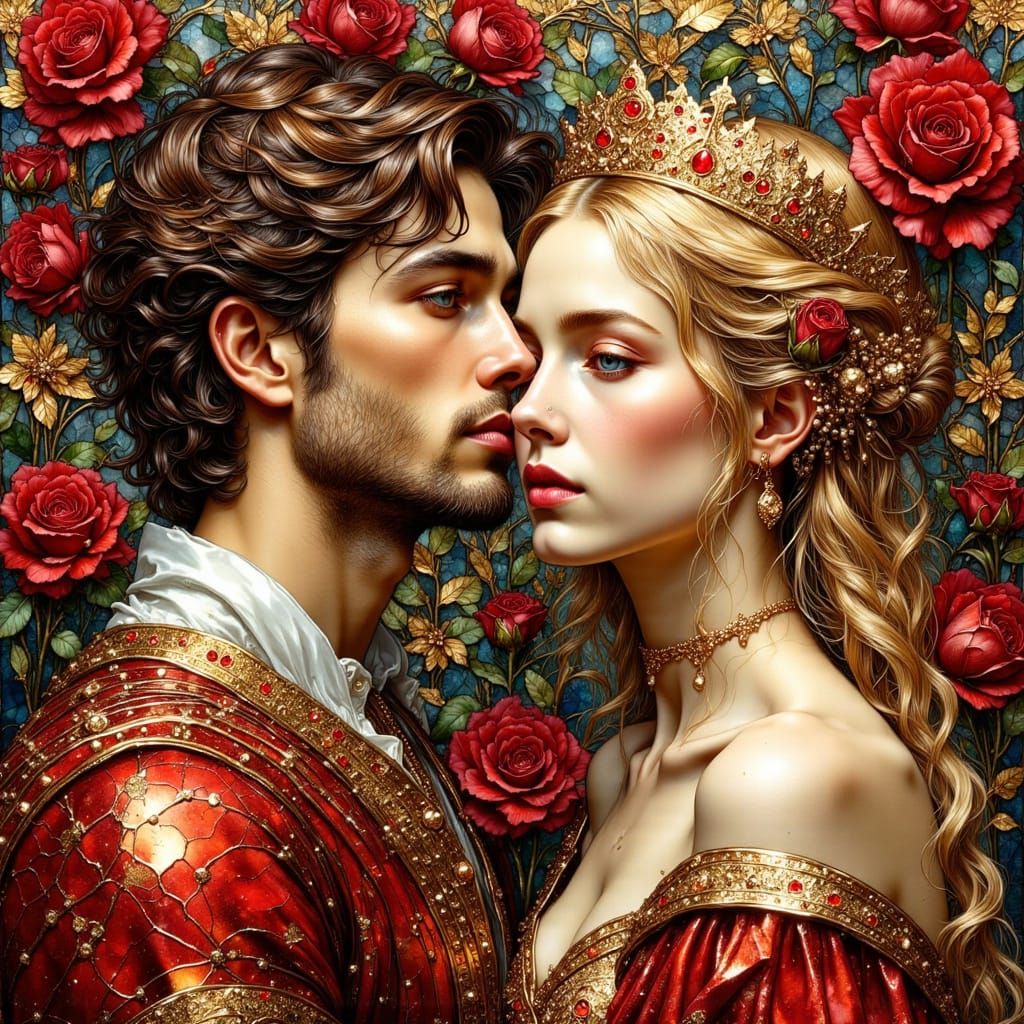 Romantic Medieval Couple Portrait with Stained-Glass Effect
