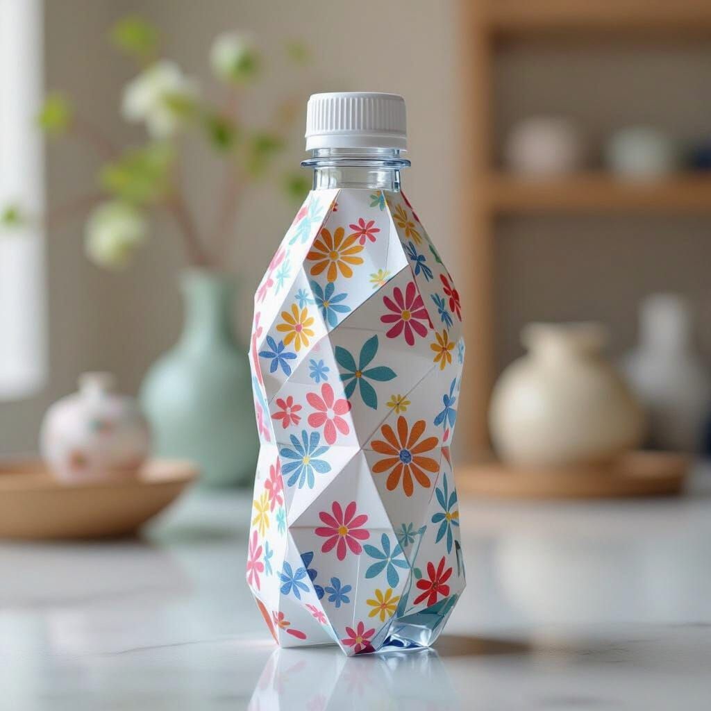 Origami Waterbottle with Playful, Vibrant Papercraft Details