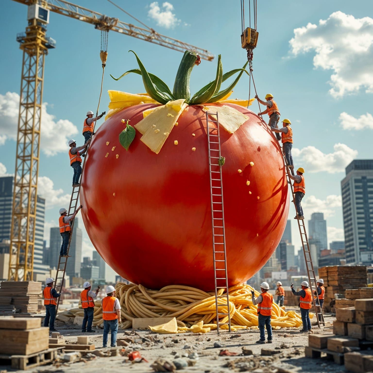 Colossal Tomato Skyscraper at Construction Site