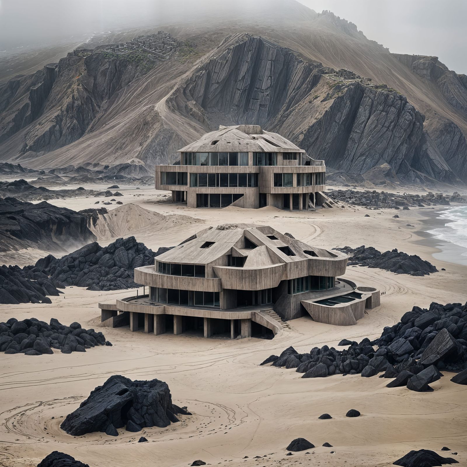 Dreamy Deconstructivist Villa on a Foggy Beach
