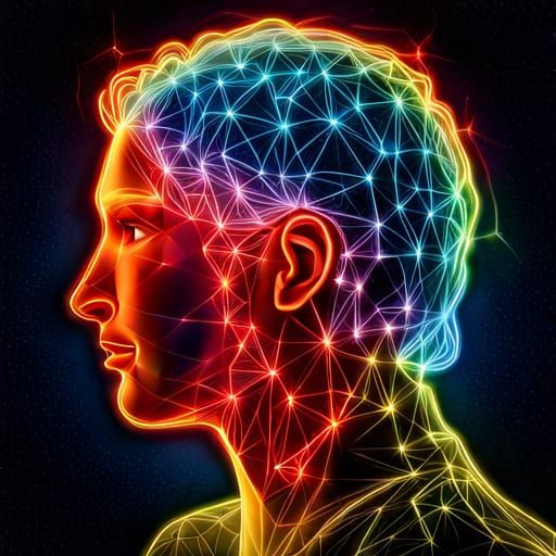 Neon Wireframe Man Portrait in Cosmic Surrealism Style