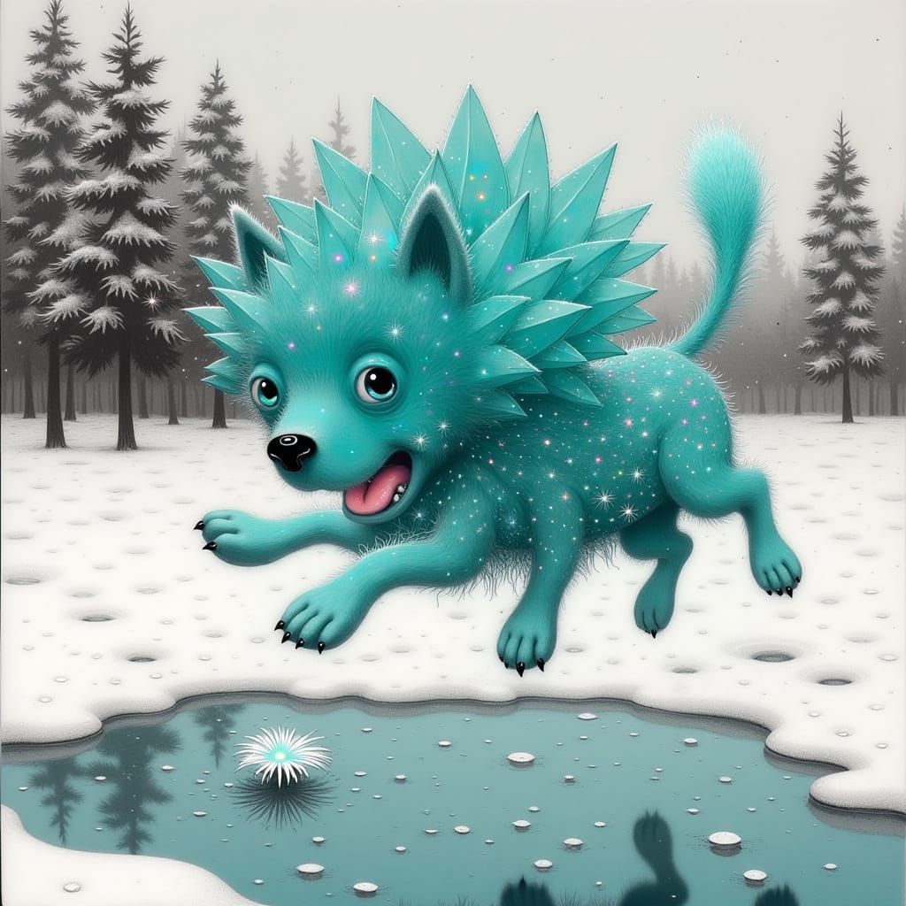 Crystal Puppy Leaps into Winter Wonderland in Whimsical Scen...