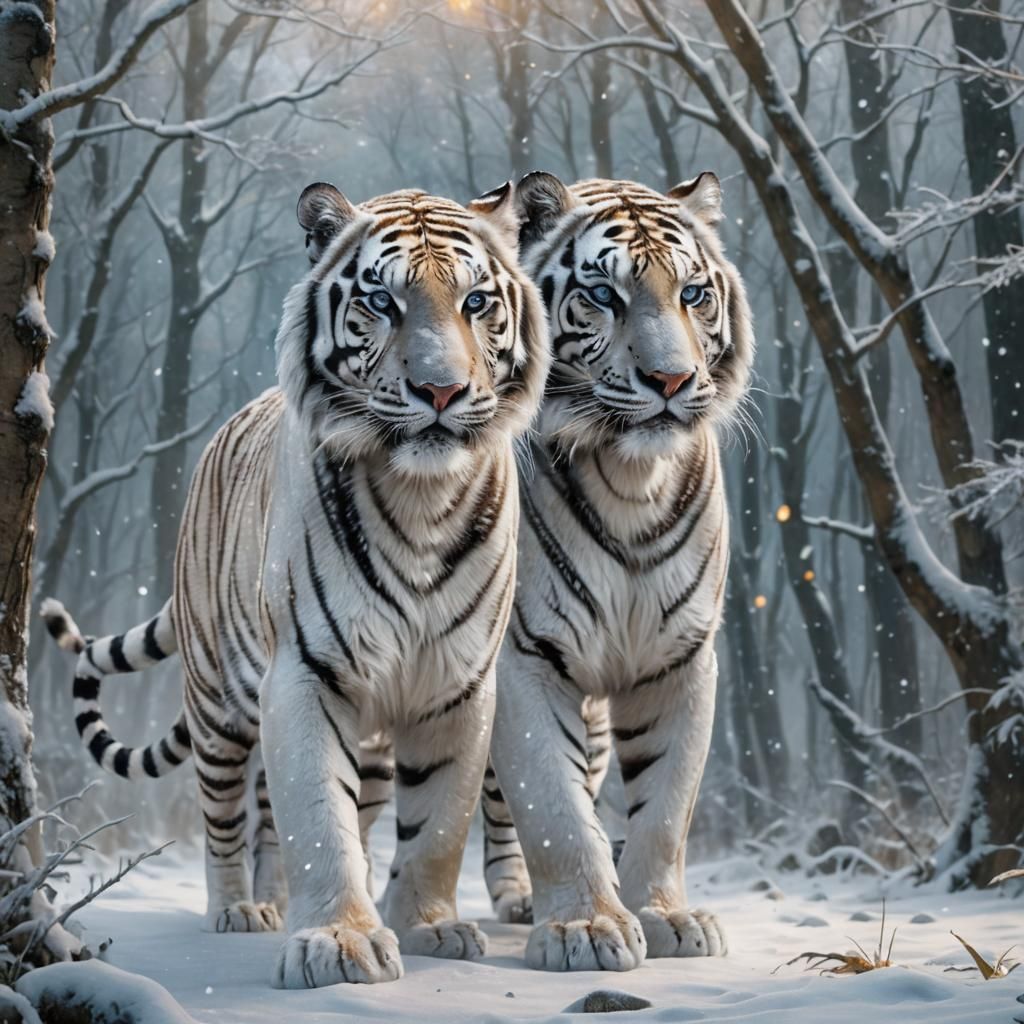 White Bengal Tiger in Snowy Forest: Matte Painting