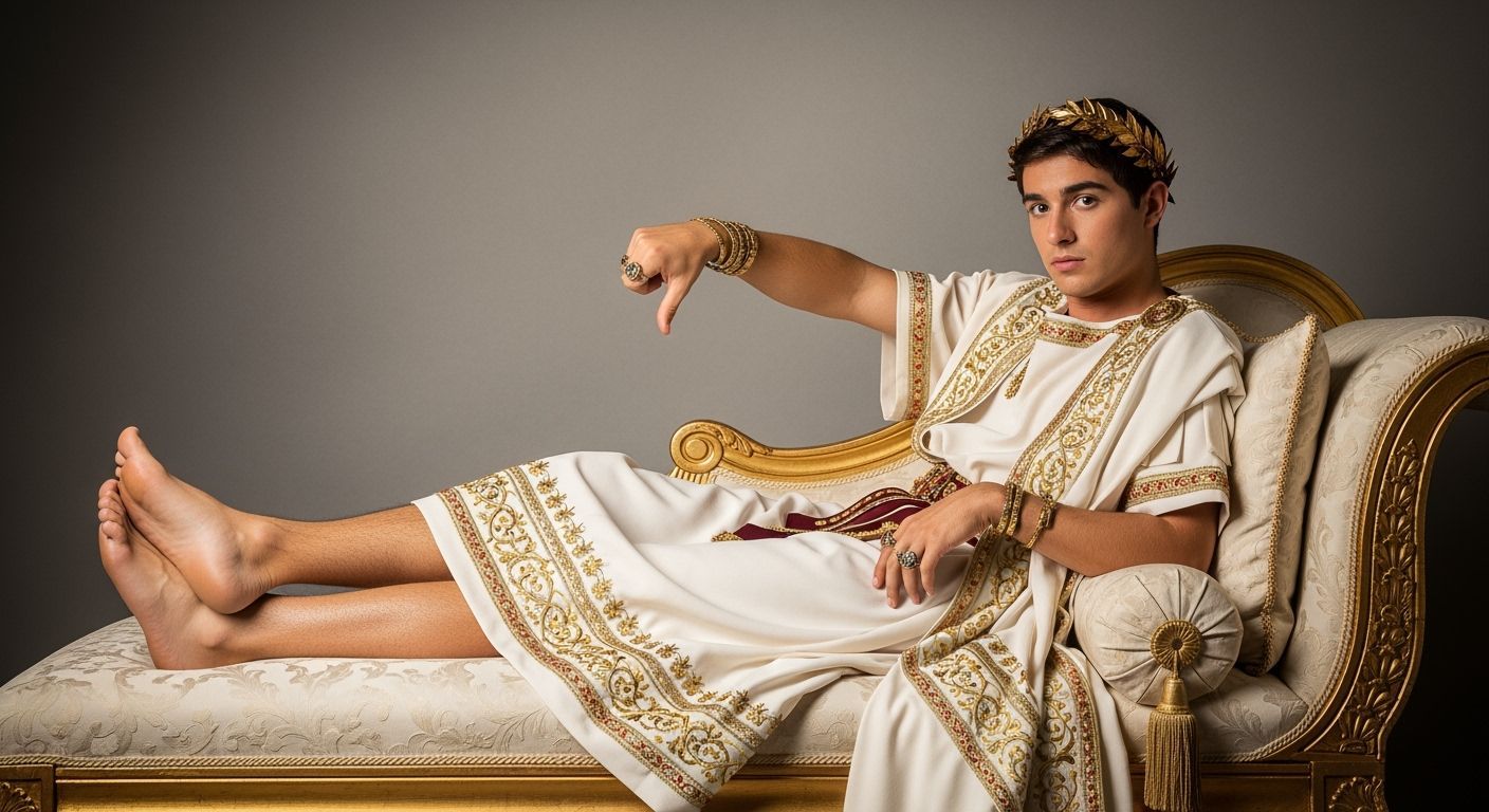 Young Emperor Lounging in Embroidered Toga, Professional Pho...