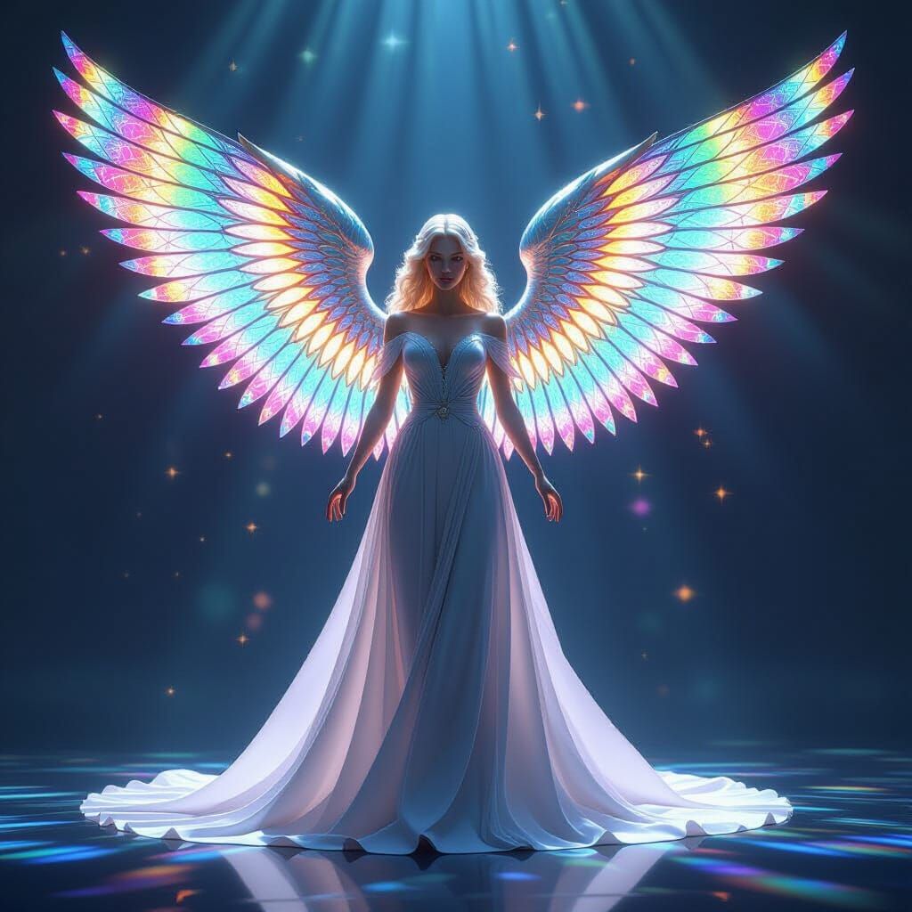 Stunning Stained Glass Angel in Celestial Glow