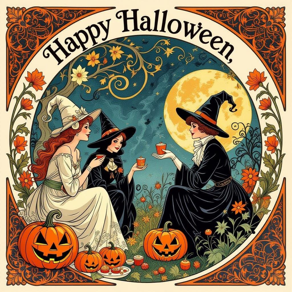 Art Nouveau Halloween Celebration with Elegant Typography