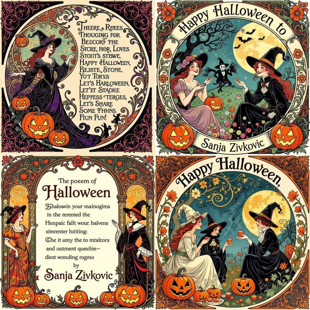 Art Nouveau Halloween Celebration with Sweets and Spooky Del...