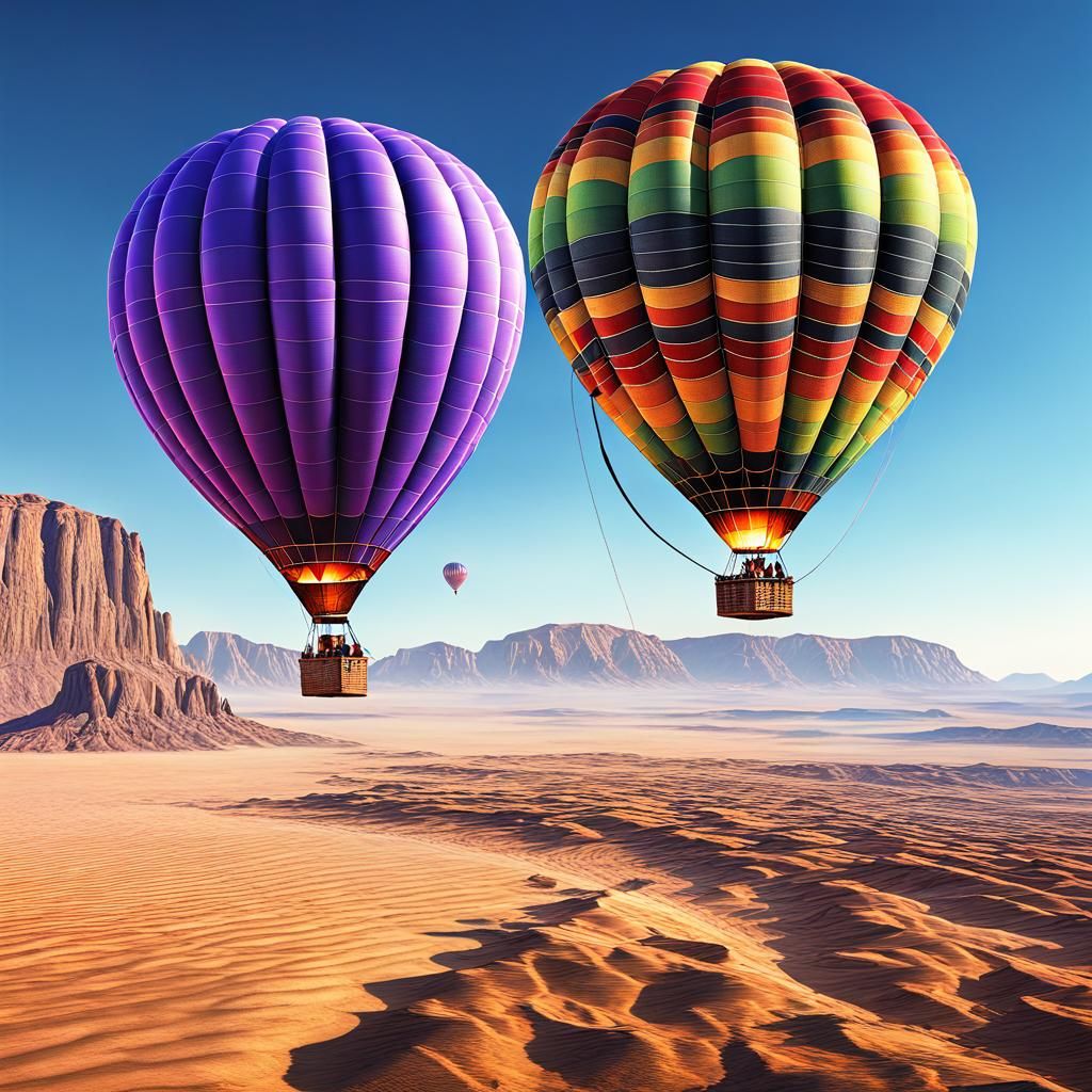 Hot Air Balloon Over Desert Landscape