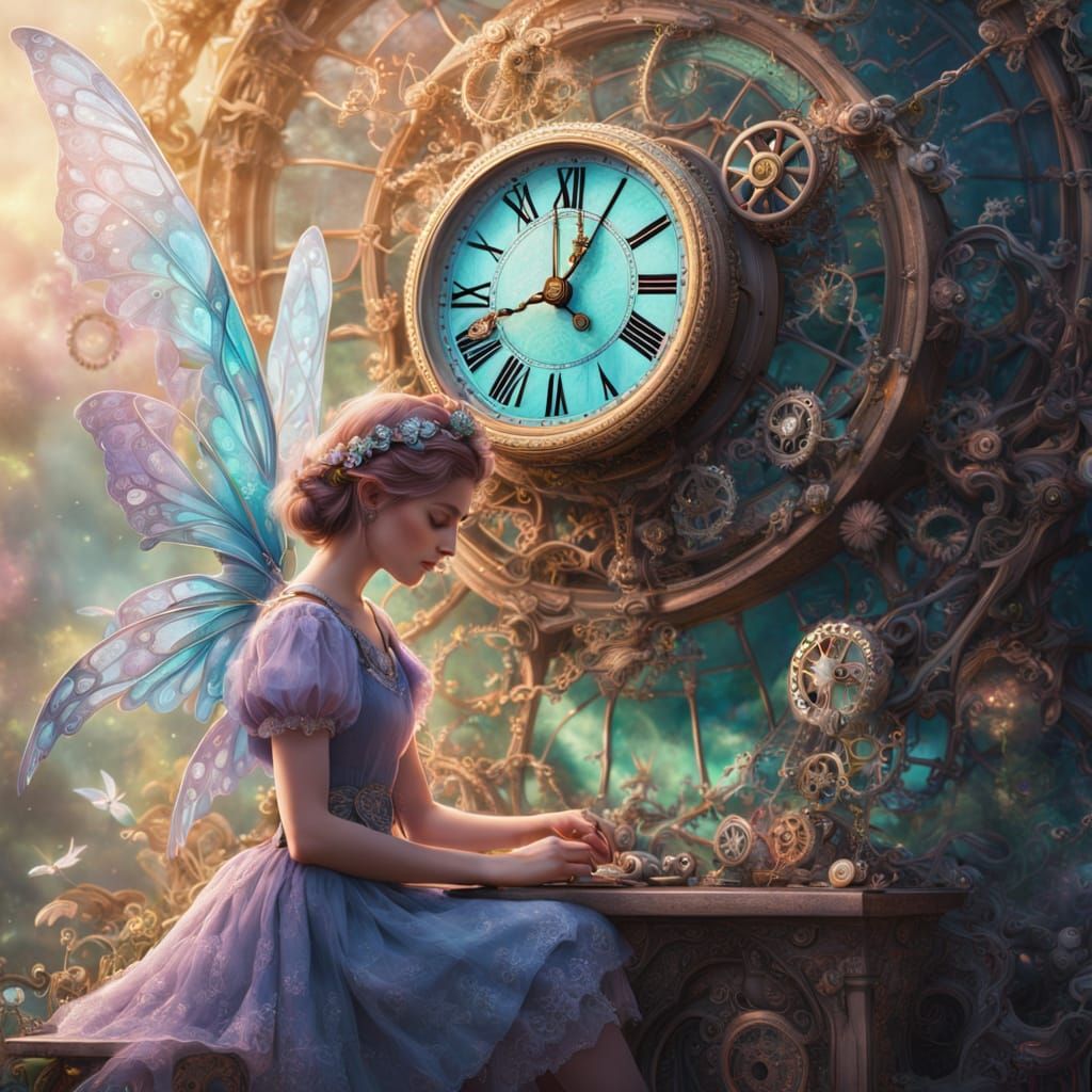 Enchanting Fairy Clockmaker in Dreamy Fantasy World