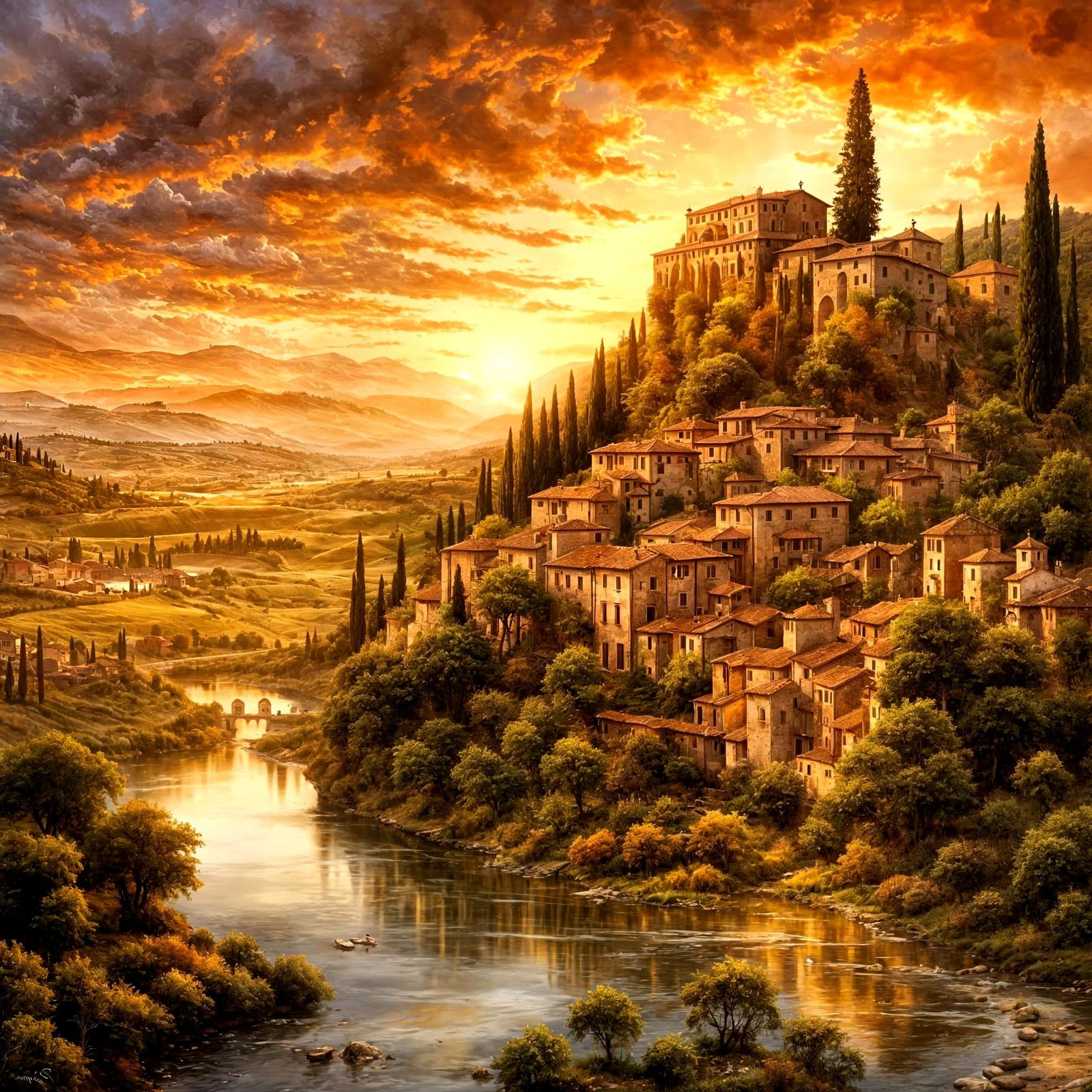 Tuscan Sunset: Digital Art in Luis Royo Style