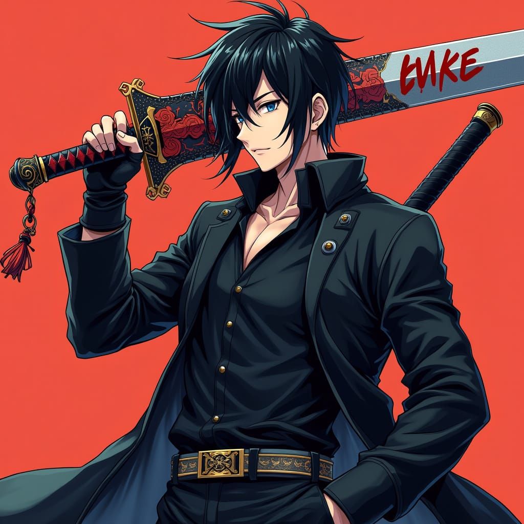 Anime Swordsman with Ruckstart Logo