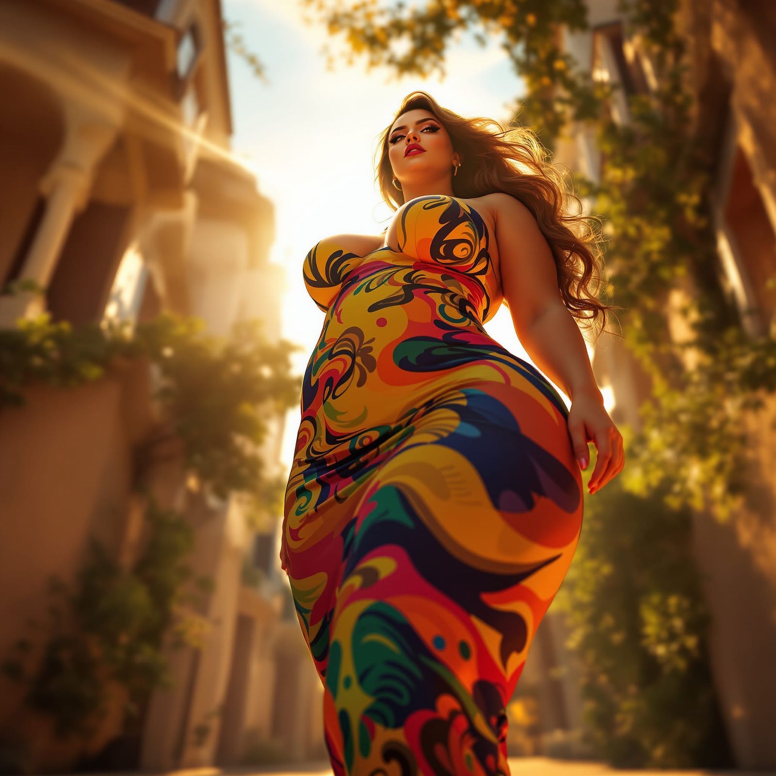Curvy Woman in Golden Hour Glow, Hyperrealistic 3D