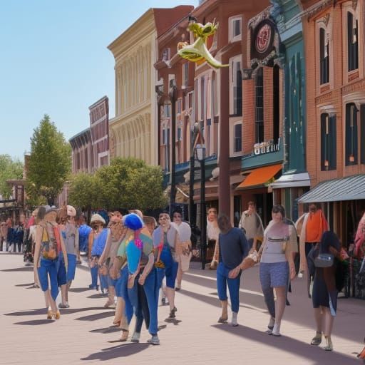 Giraffe Group Strolls Down Main Street