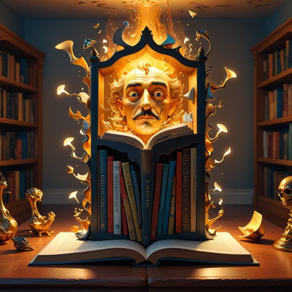 Surreal Bookshelf in Style of Salvador Dali