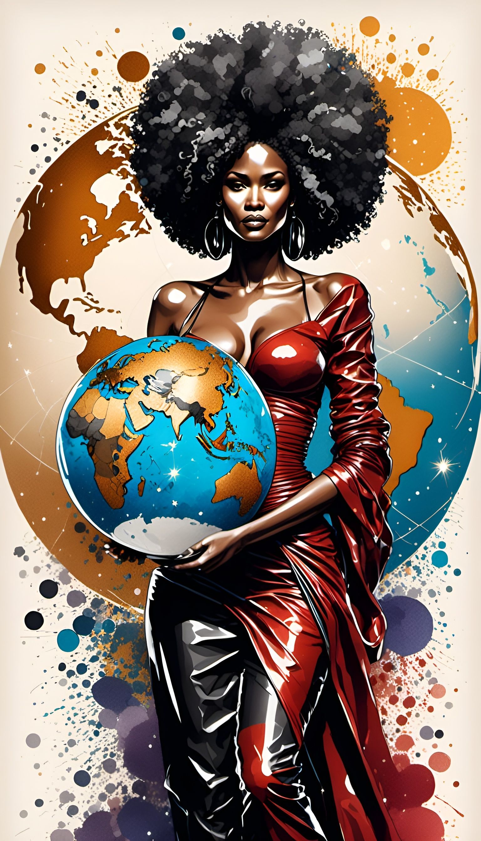 Abstract Ink Drawing: Woman with Globe Afro