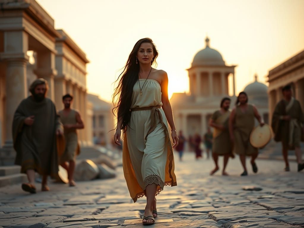 Greek Woman in Ancient City, Cinematic Realism