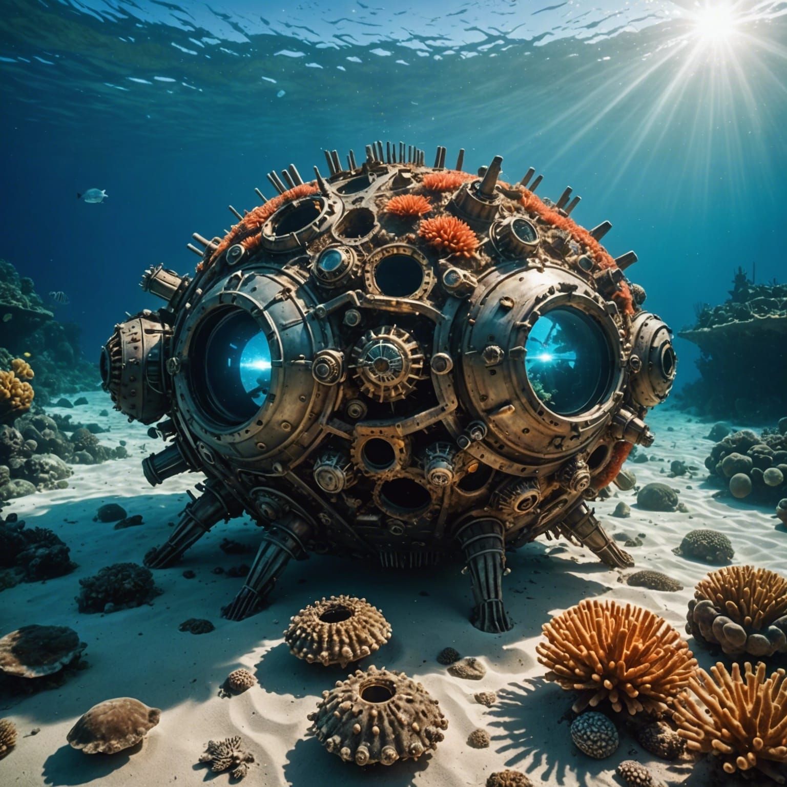 Steampunk Spaceship Wreck on Ocean Floor