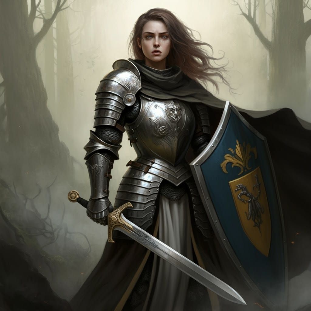 Medieval Fantasy Warrior in Ancient Forest