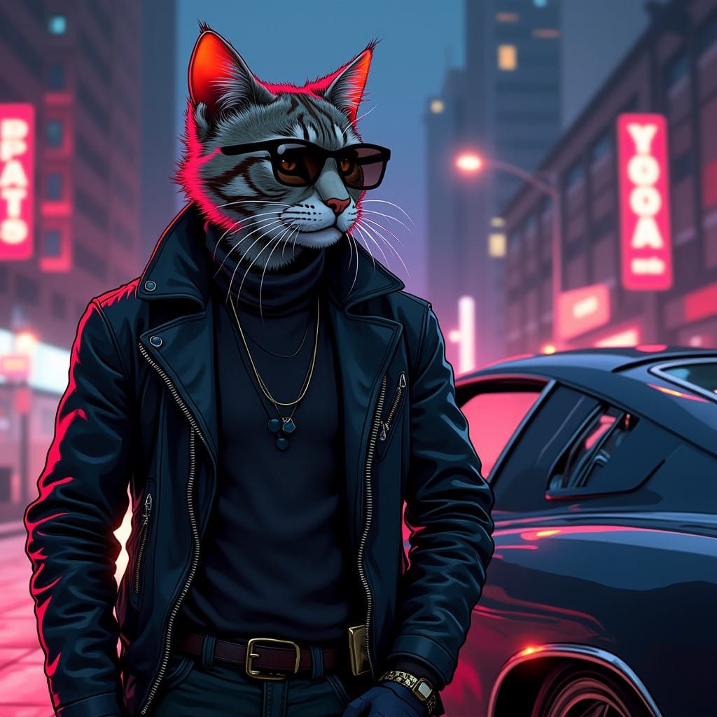 Cyberpunk Cat Thief in GTA 3 Style