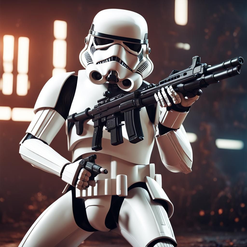 Stormtrooper Dabbing in Detailed Matte Painting Style
