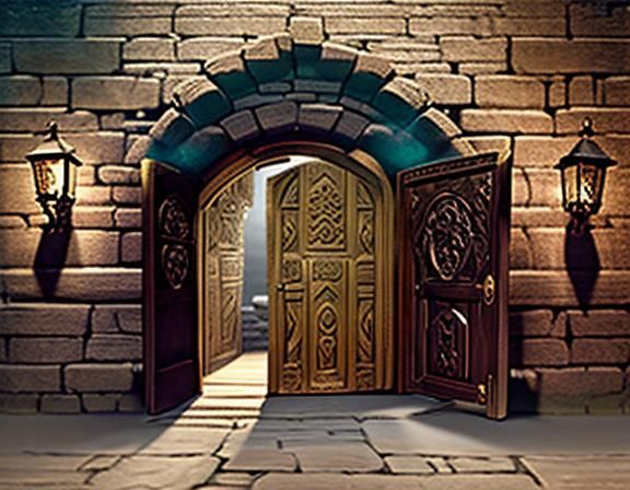 Medieval Dungeon: Oak and Gold Doorways