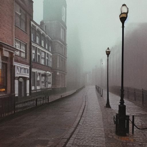 Misty London Street with Synthwave Neon Style