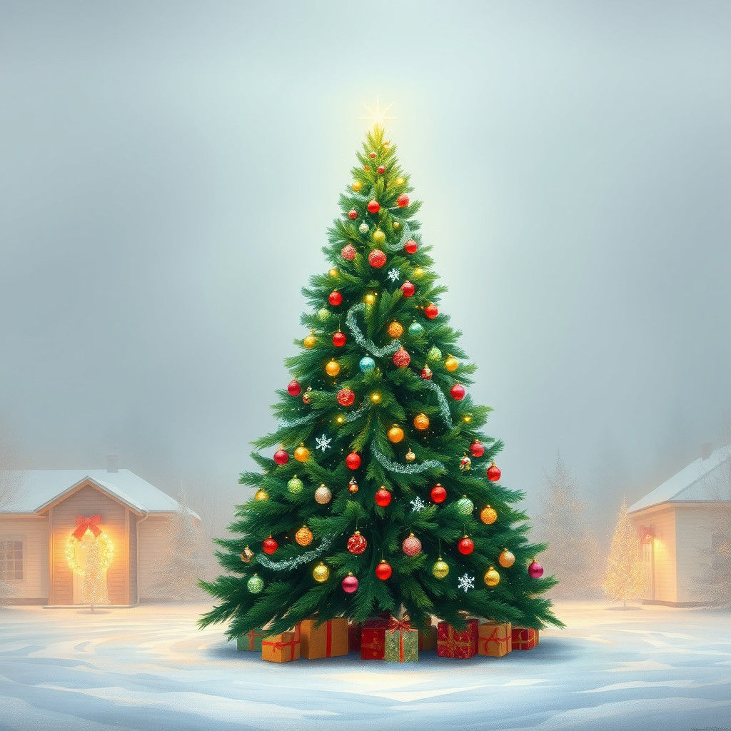 Festive Christmas Tree in Impressionist Oil Painting