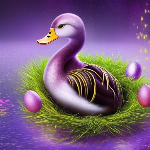 Duck in Dreamy Forest with Golden Eggs