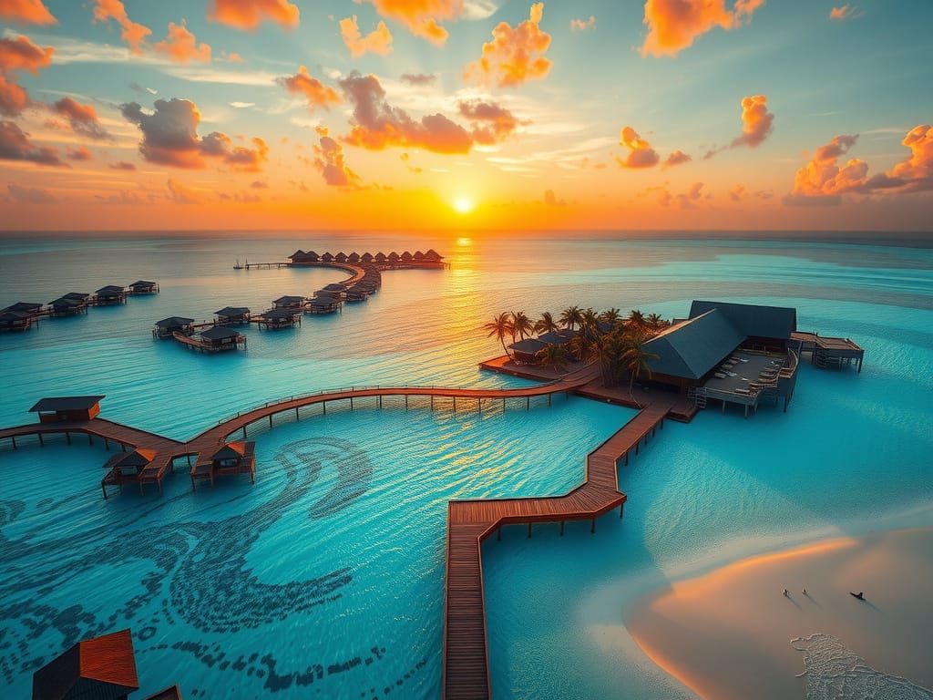 Majestic Maldives Sunset Paradise in Vibrant Digital Art