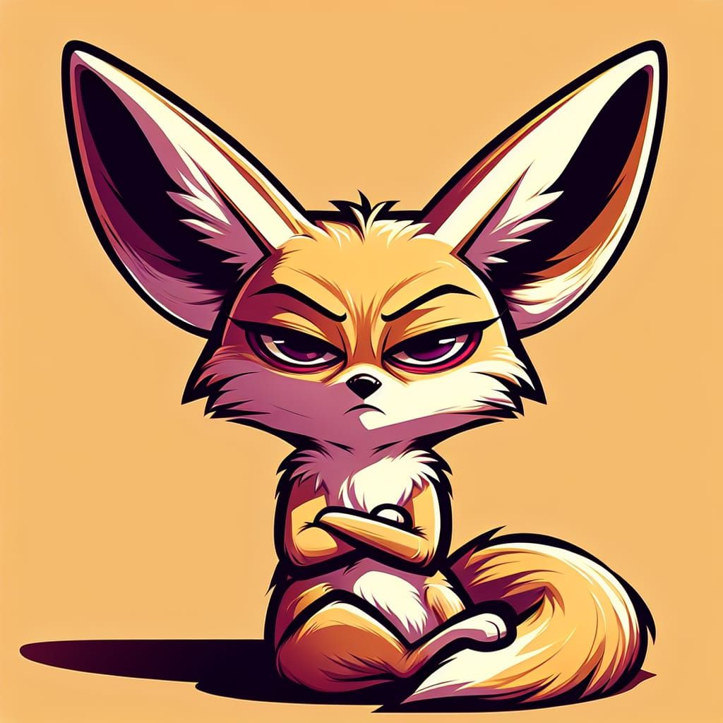Unimpressed Cartoon Fennec Fox in Desert Landscape