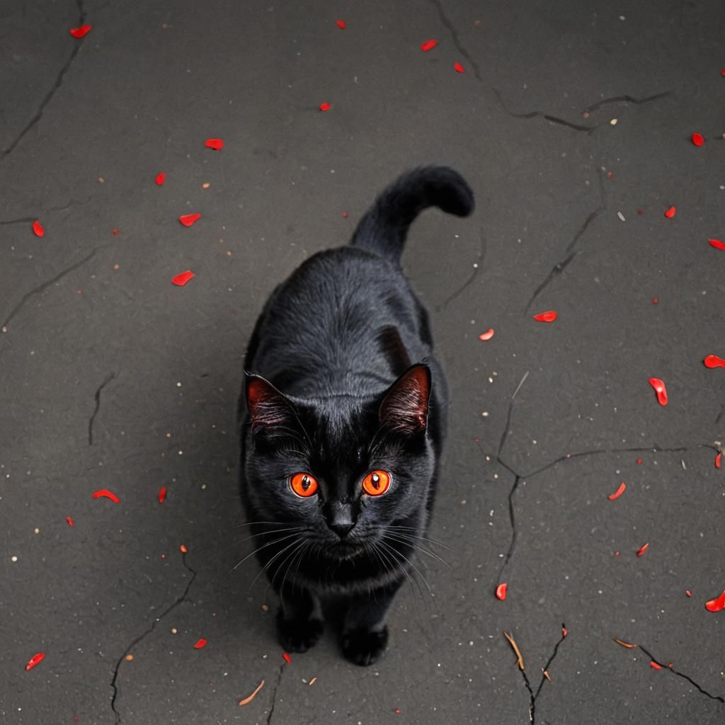 Cute Black Cat with Red Eyes