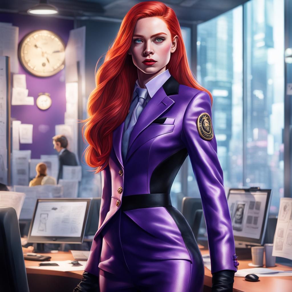 Young Woman in Purple Suit in Office