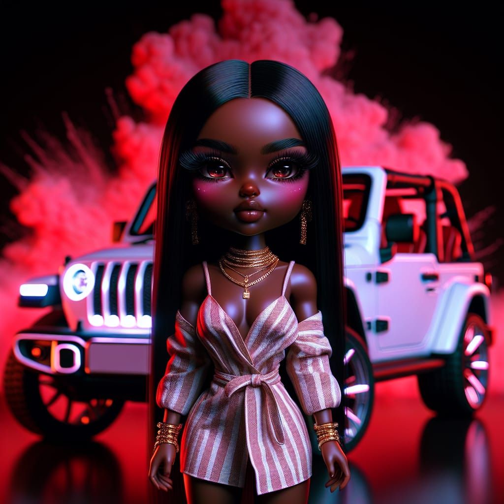 Glamorous African American Doll in 3D Anime Style