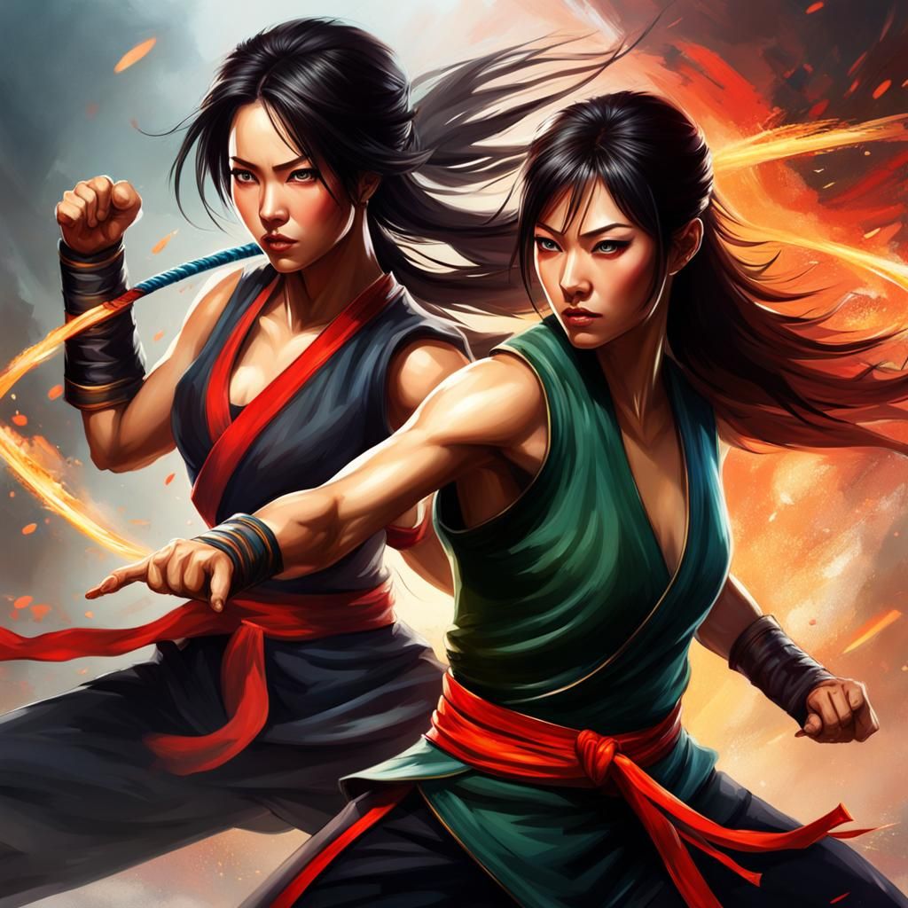 Tired Kung Fu Fighters in Polychromatic Action Painting