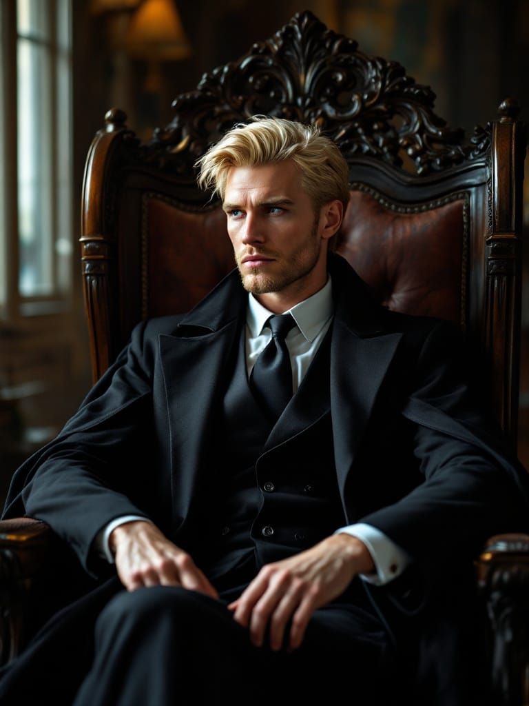 Elegant Modern Mage in Ornate Study