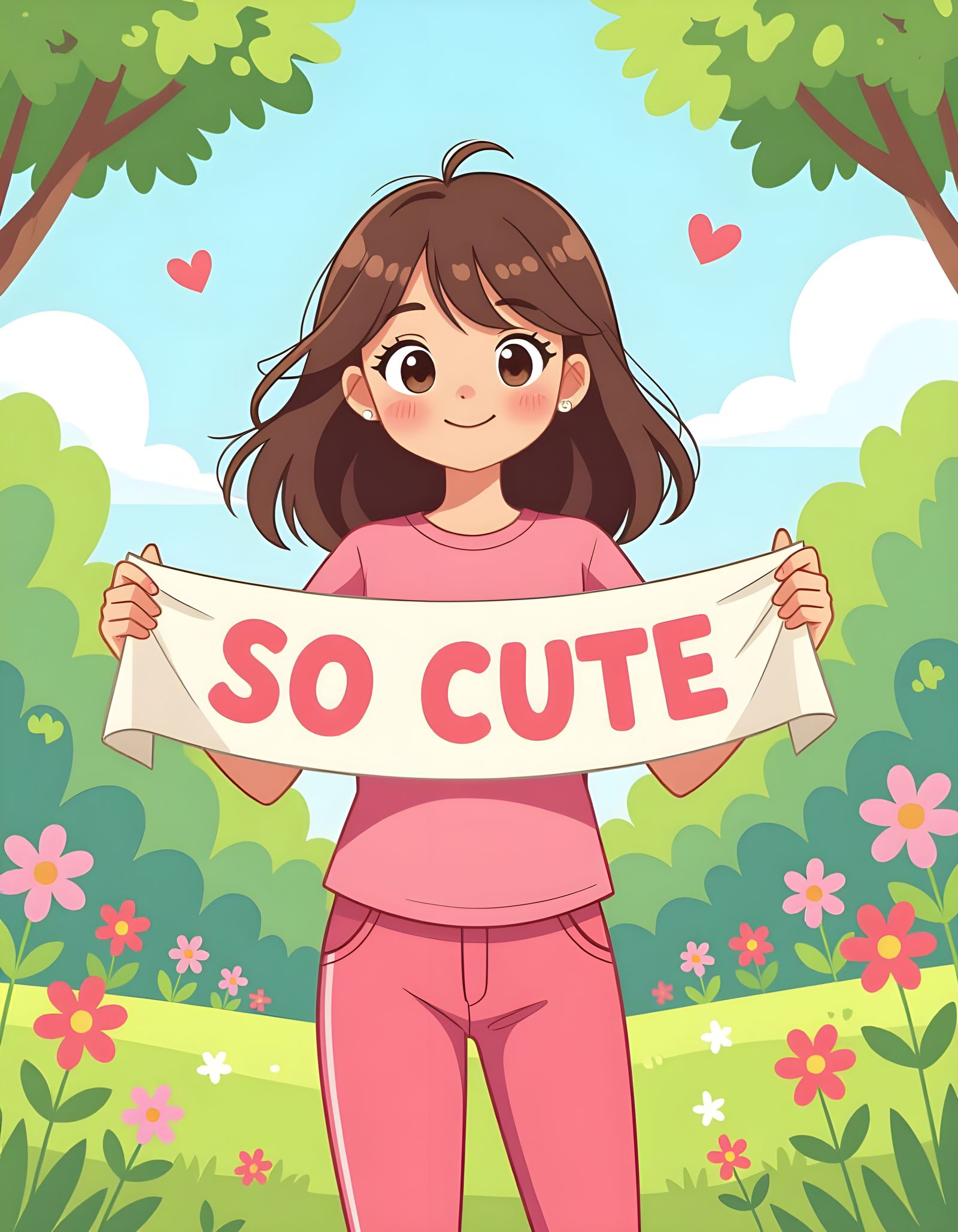 Cute Girl Holding 'So Cute' Banner With Aww Expression