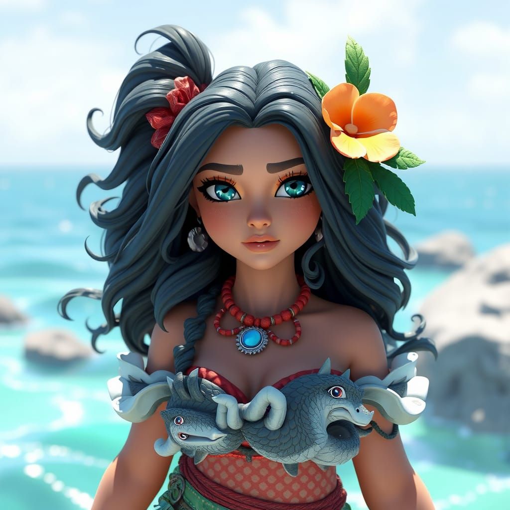 Moana in Vibrant 3D Anime Style
