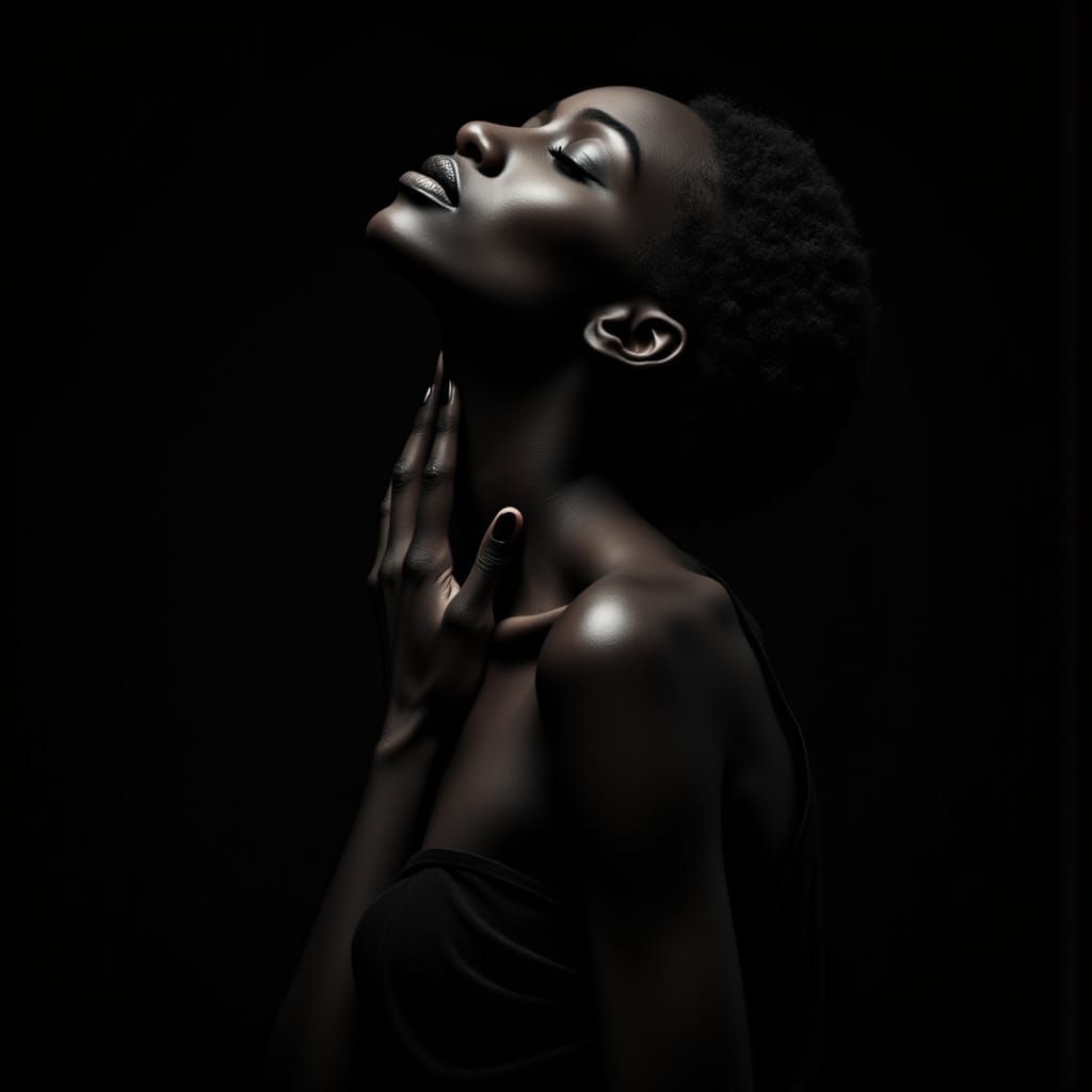 Monochrome Portrait of Woman in Ecstasy with Film Noir Light...