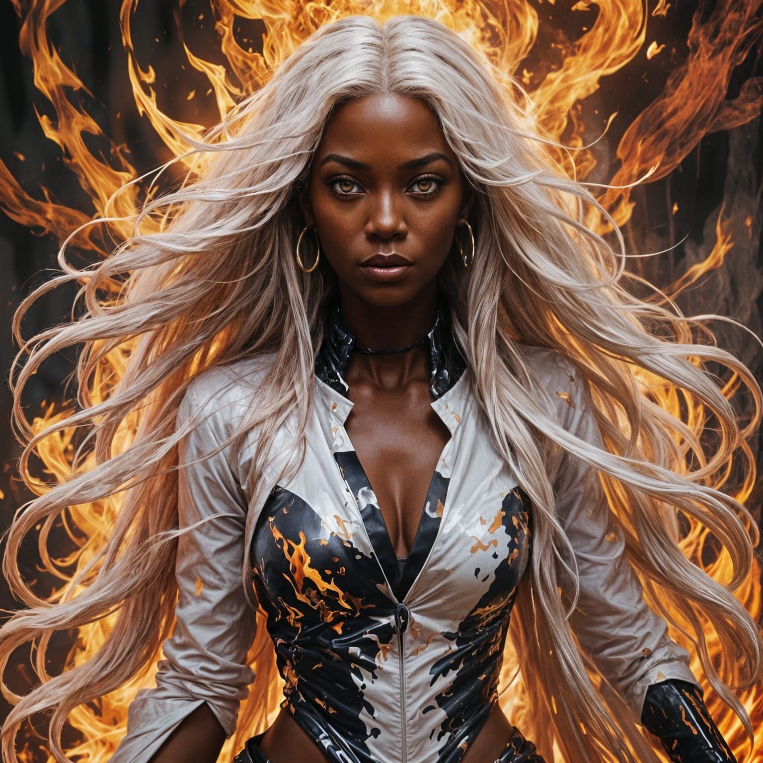 Fiery Woman in Red Dress: Fantasy Concept Art